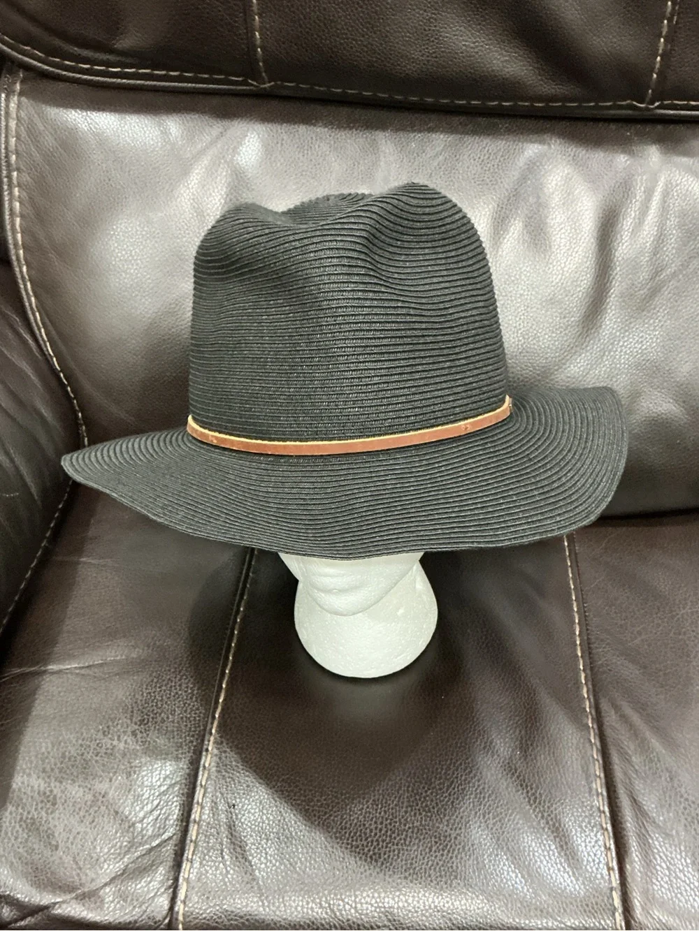 Brixton Wesley Black Straw Fedora with Brown Leather Band